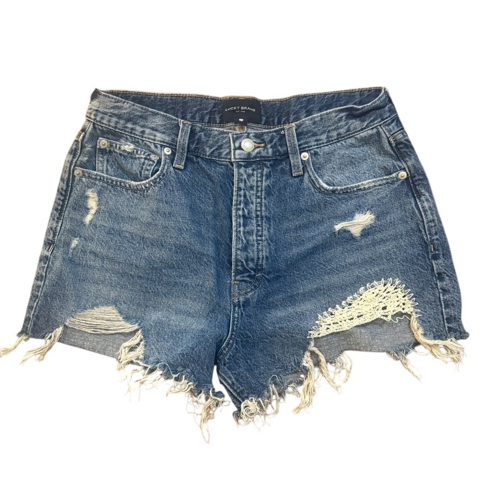 Lucky Brand Distressed Lace Embroidered Jorts Jean Shorts Women’s Size 10 - Picture 1 of 4